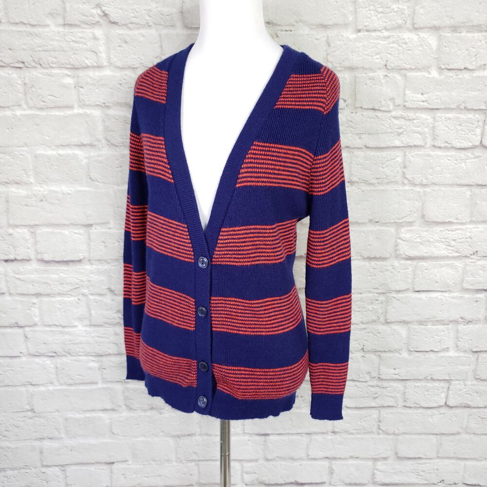 Vintage 70s Bradley Blue & Red Stripe V-neck Grandpa Cardigan Sweater Fits XS/S - Picture 7 of 14